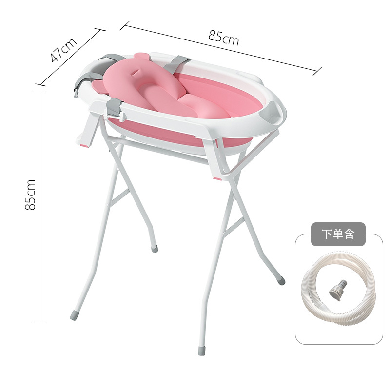 White stand + pink bath tub + pink bath mat