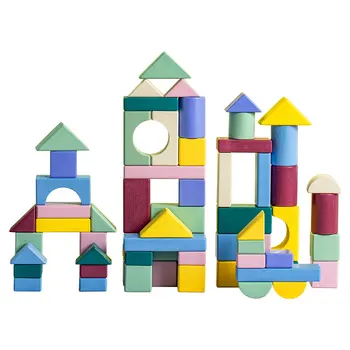 Set de blocs de construction en bois naturel massif, jouets de développement et de plusieurs couleurs, blocs de construction pour enfants, 81 pièces