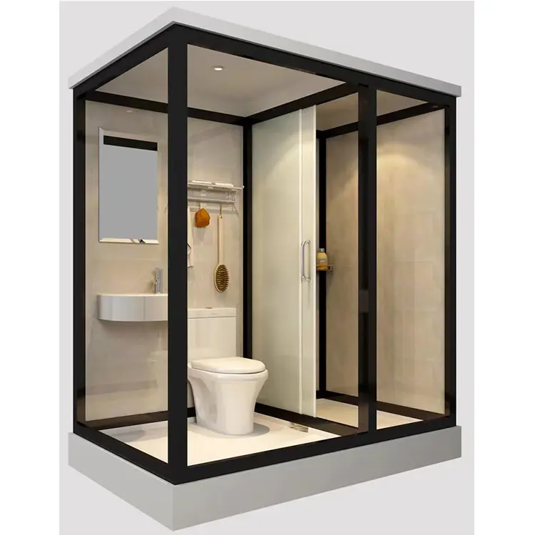 Préfabriqué carré rond tout en un modulaire terminé cabine de salle de douche avec toilette et lumière modulaire salle de bain douche Pod