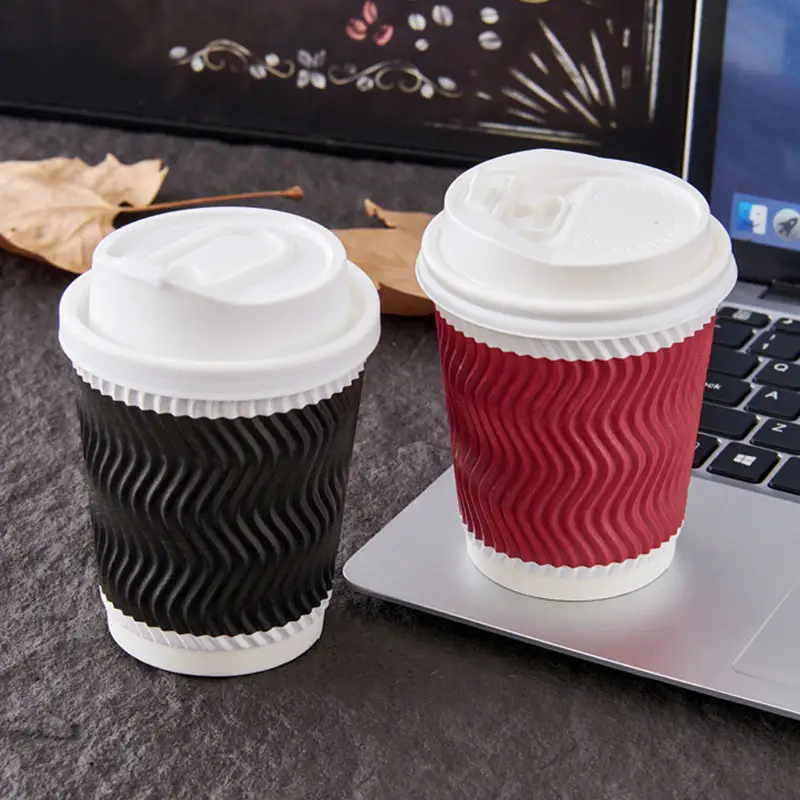 Custom logo double wall hot coffee paper cup eco friendly milk tea hot drink takeout paper coffee cup with lids