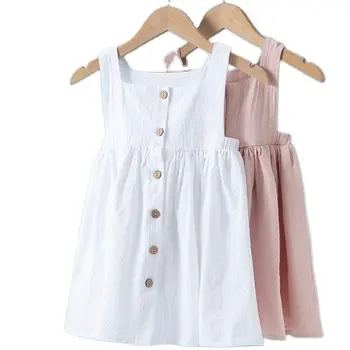 Vestidos informales personalizados para niñas pequeñas al por mayor, vestido blanco sin mangas para niñas pequeñas, ropa de verano para niños