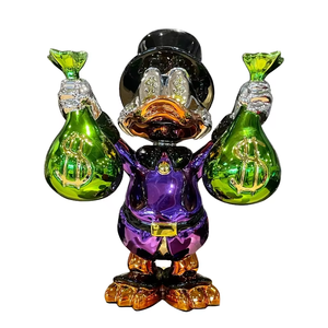 Modern Pop sanat tasarım Donald ördek heykeli özel reçine heykel iki şişe galvanik altın rengi fiberglas ördek 3D hazırlanmış