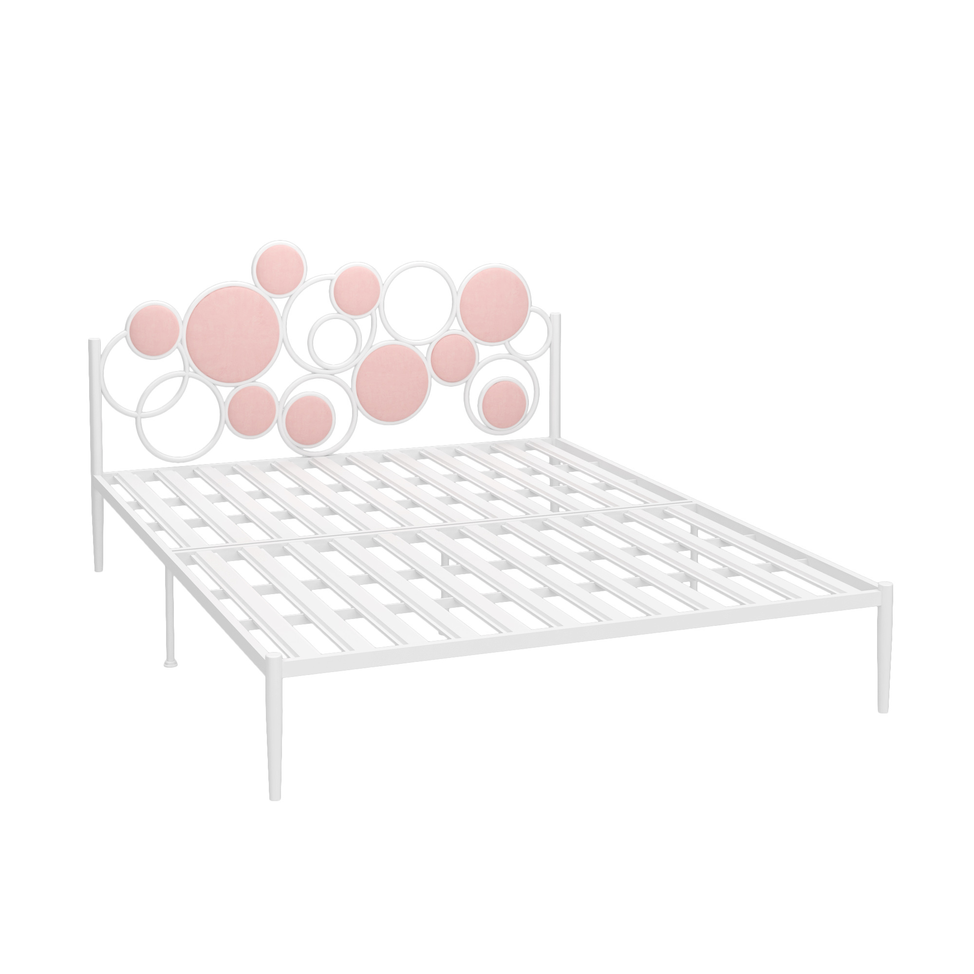 Flat-tailed white bed frame with pink italian velvet (dragon