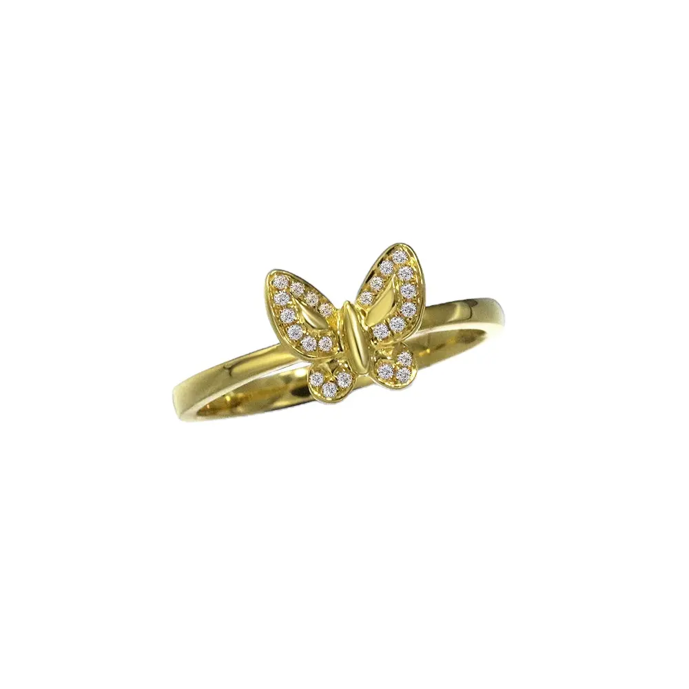 Dropshipping. Exclusivo. AU750 de joyas de oro de diseño Simple amarillo 18k de oro CZ mariposa en forma de anillo