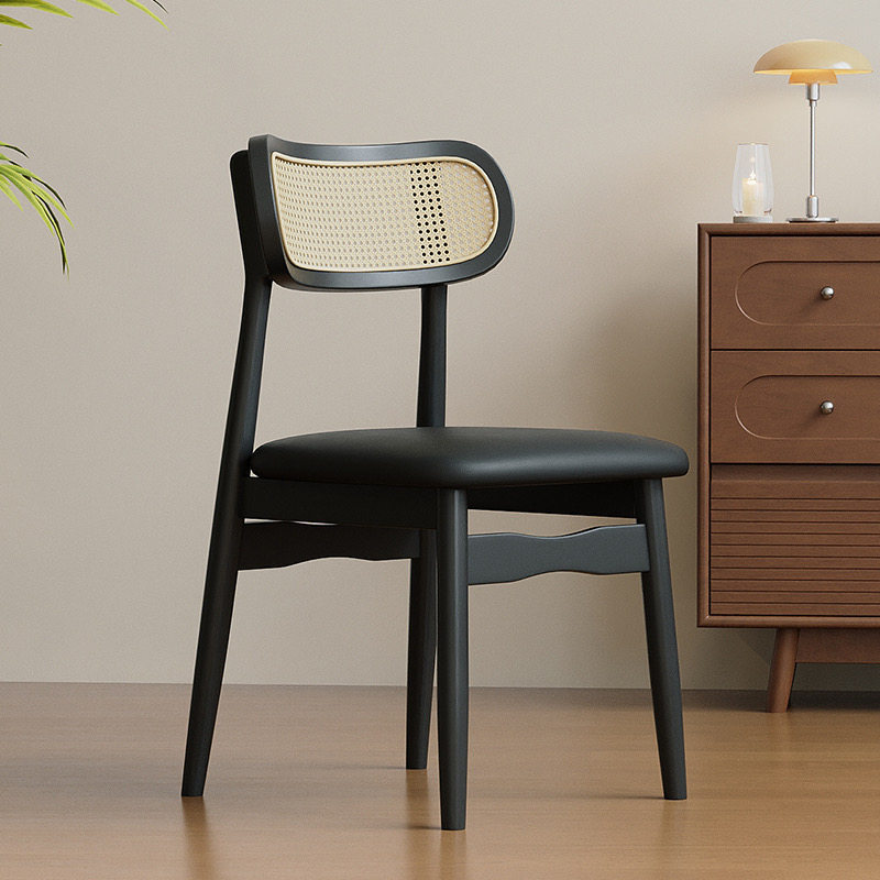 Black wooden frame-black leather