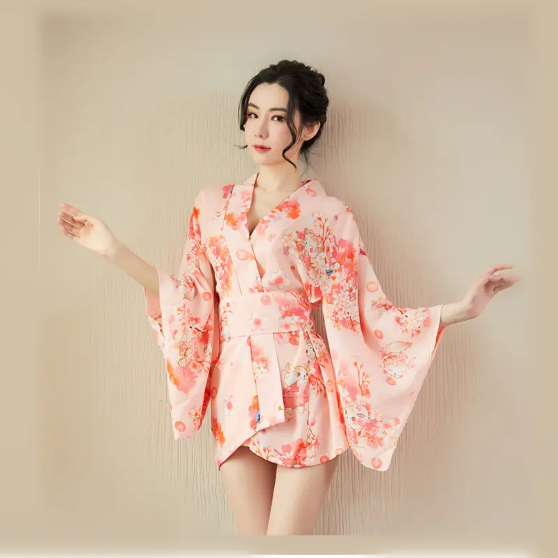 Bata de noche sexy para juego de rol, Kimono japonés Sakura, bata de baño, kimono, ropa de dormir