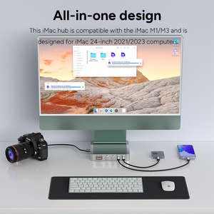 ฮับ USB สำหรับ iMac 24นิ้ว Docking Station M.2 NVMe SATA SSD iMac อุปกรณ์เสริมด้วย HDMI 4K Type 10Gbps SD TF DC Power Adapter