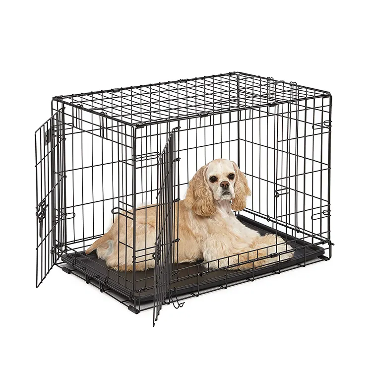 Bán Buôn Bền Di Động Có Thể Gập Lại Hai Cửa Top-Load Thép Không Gỉ Dog Pet Cage Để Bán