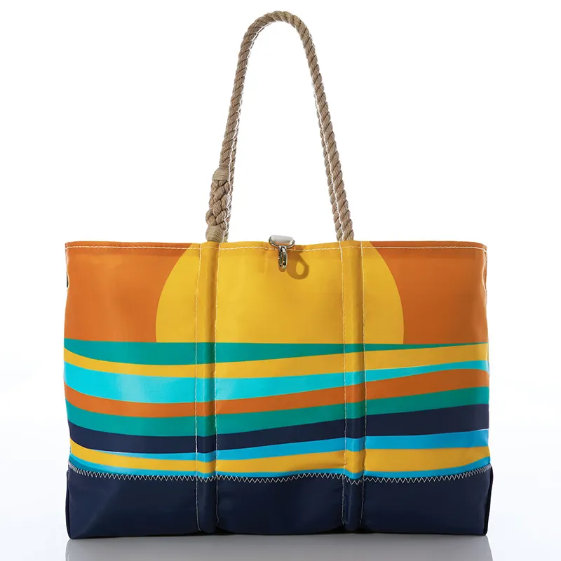 Sac fourre-tout en toile de grande capacité de haute qualité sac fourre-tout de plage Sunrise Stripe en coton avec design personnalisé