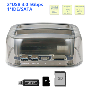 HDDドッキングステーションUSB3.0-SATAIDEアダプターデュアルスロットUSB3.0カードリーダー (電源付き) SSD-<span class=keywords><strong>USB</strong></span> (PCラップトップタブレット用)