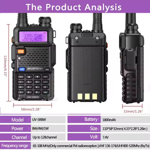 Baofeng-Radio de mano bidireccional de doble banda analógica, interfono sellado de 8W de plástico negro, Walkie Talkie con modulación FM - Product Image 4