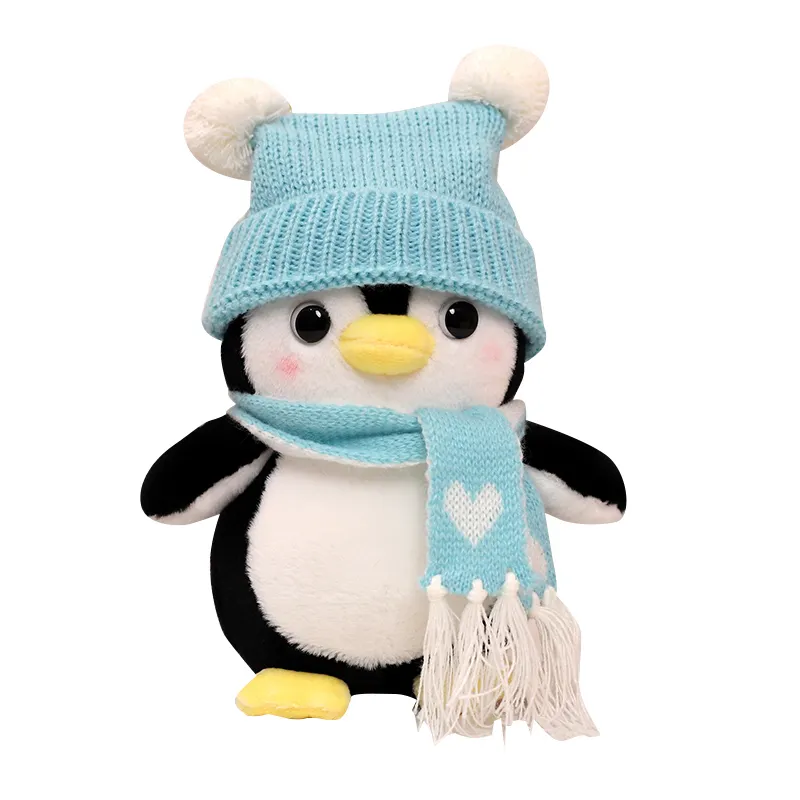 25/35cm lucu Penguin dengan topi syal boneka mainan mewah boneka lembut hewan mainan kartun bantal untuk anak-anak hadiah Natal dekorasi