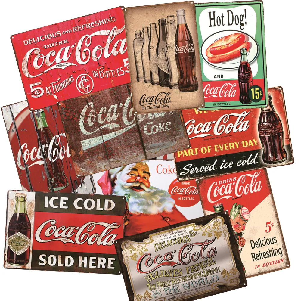 Shabby Chic Cola Tanda Timah Retro Poster Logam Antik Bar Pub Pria Dekorasi Dinding Gua A9