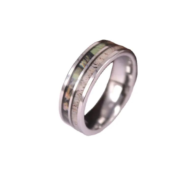 POYA Schmuck 8mm Hartmetall Ring mit Echten Geweih und Camouflage Inlay Hochzeits-band Comfort Fit