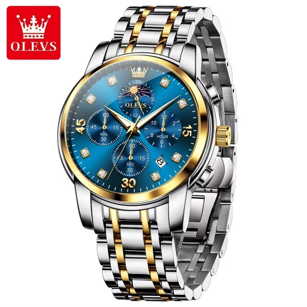 5 blue dial silver gold strap