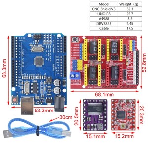 TZT CNC Shield V3 Gravier maschine 3D-Druck 4 Stück DRV8825 oder A4988 Treiber-Erweiterungs karte für Arduino UNO R3 mit USB-Kabel