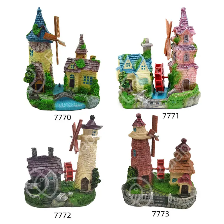 Ornamentos de aquário de ação de ar castelo grande de resina com moinho de vento para aquário aquário decoração suprimentos