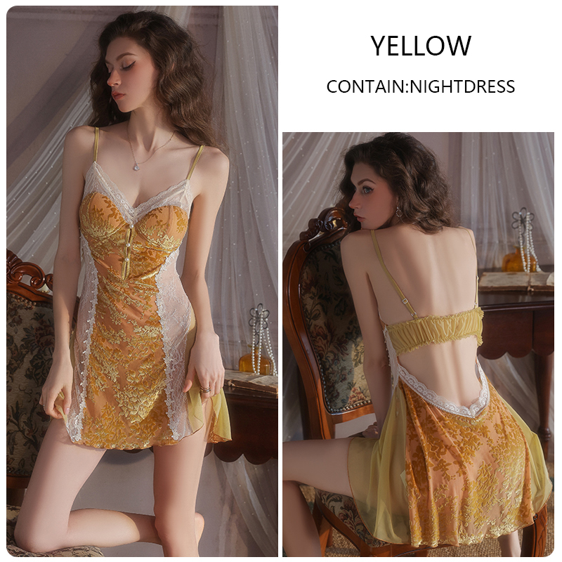 jaune -C5928 chemise de nuit