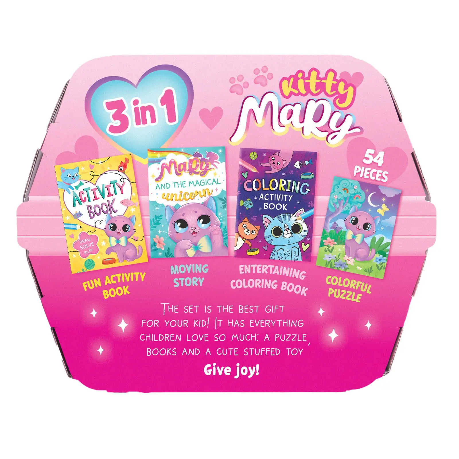 Set regalo per bambini Kitty Mary, giocattolo e libro puzzle 3 in 1, giocattolo natalizio, simpatico gattino, confezione regalo carina per bambini