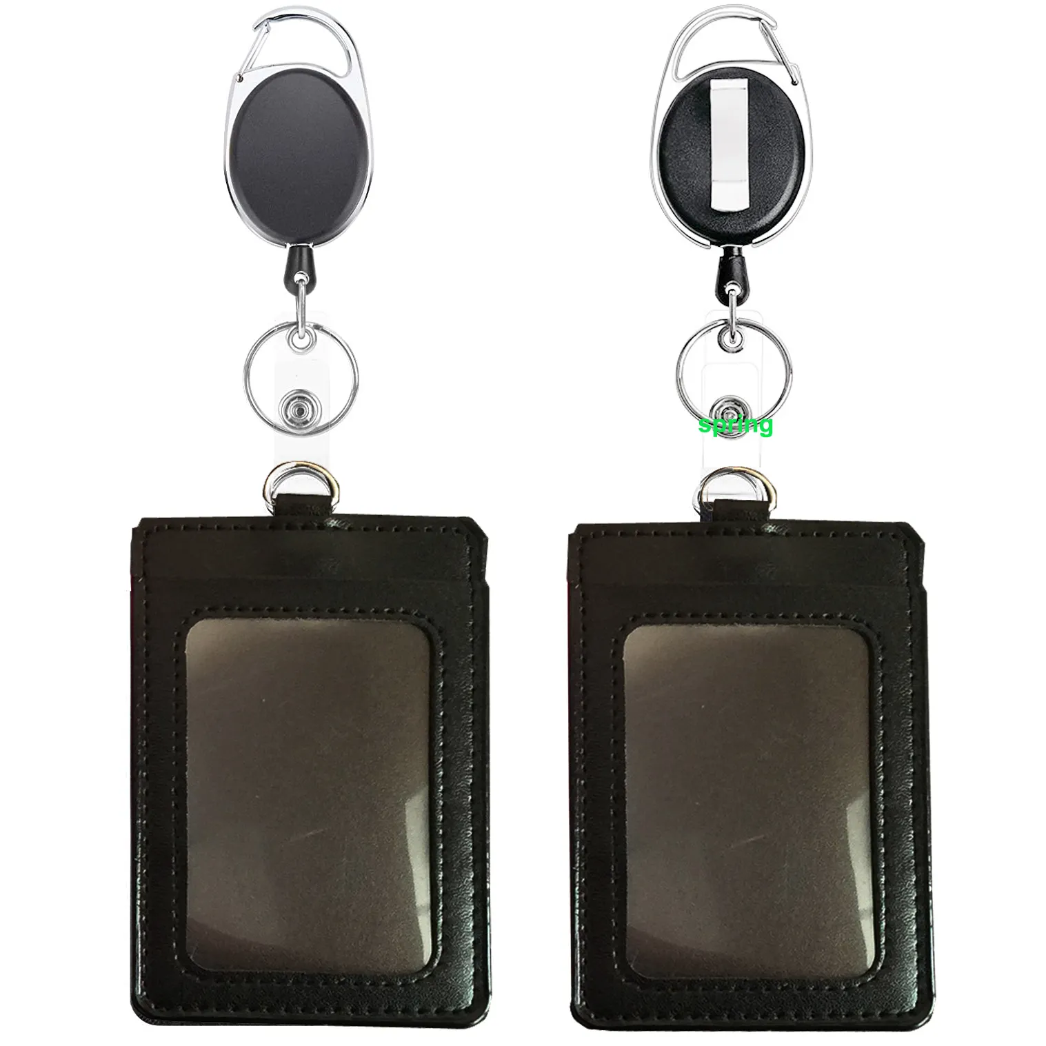 Vertical PU Leather ID Badge Card Holder Retractable Badge Reel Clip Keychain, Lanyard for ID Card Name Tag Holders Keys Set