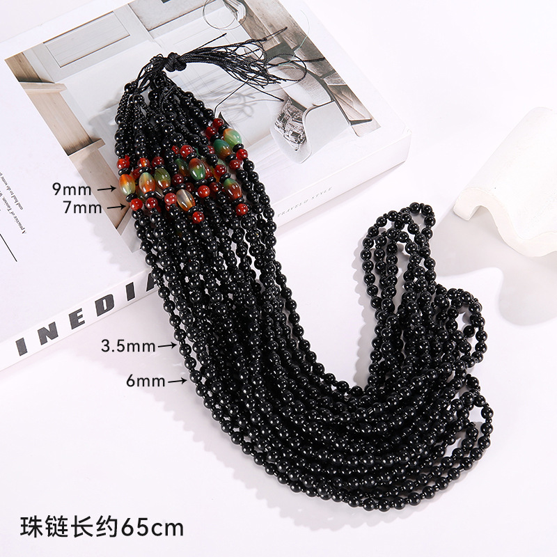 15 Collier de perles de rocaille violet-vert et perles noires
