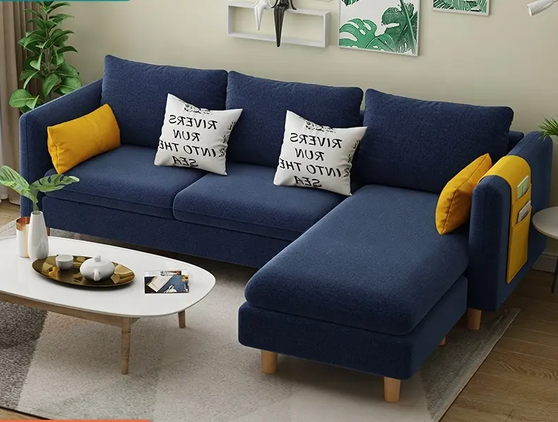 Juego de sofás Multicolor de estilo nórdico para salas de estar pequeñas de madera con Chaise Longue, telas de polipiel de terciopelo, aplicación de oficina