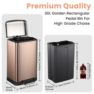 JILI Modern tasarım altın dikdörtgen Pedal paslanmaz çelik çöp kovası 30 litre mutfak oturma odası çöp için yüksek sınıf seçin - Product Image 2