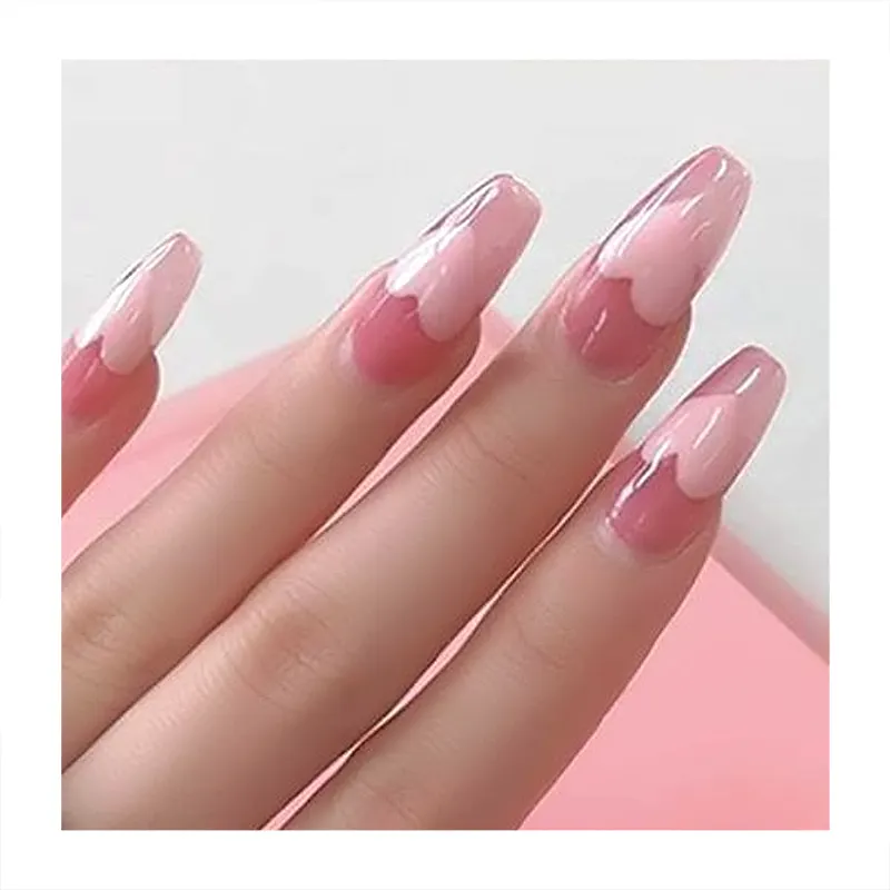 Qualité garantie mignon impression faisant la Machine Pastel rose Transparent Long cercueil prêt à coller couverture complète faux ongles