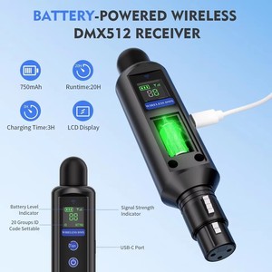 Bộ hệ thống <span class=keywords><strong>DMX</strong></span> không dây 6 trong 1: Bộ phát 1X & Bộ thu 6x với màn hình kỹ thuật số & hộp đựng, tầm xa cho chiếu sáng sân khấu - Product Image 2