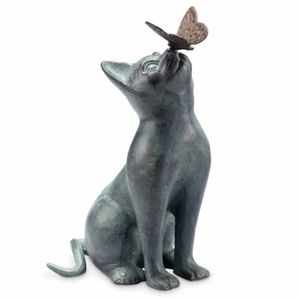 手工猫雕像蝴蝶青铜好奇树脂猫雕像庭院装饰