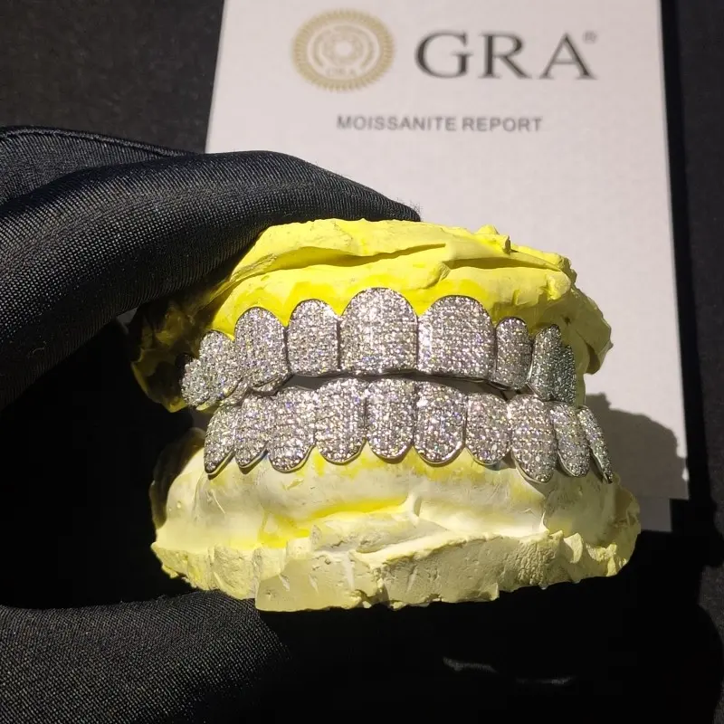 Custom Moissanite S925 Zilveren Tanden Grillz Zilver Diamant Bling Tand Grills Voor Mannen Vrouwen High-End Sieraden Pass Test