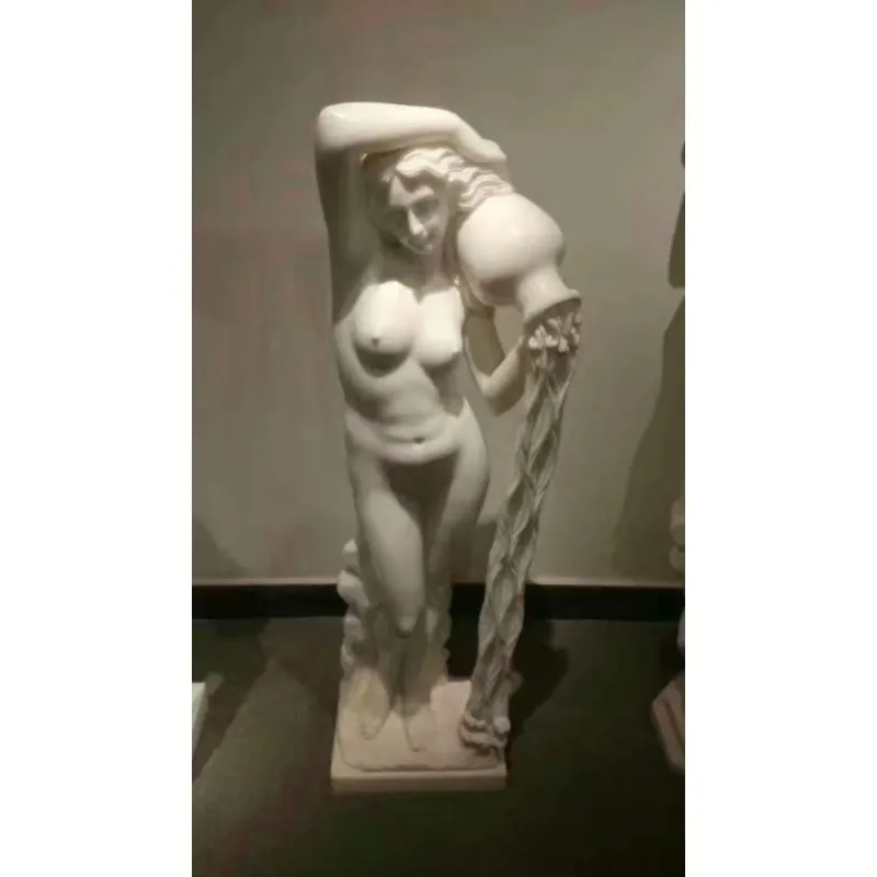 Jardim ao ar livre Decoração Life Size Mulher Sexy Nu Segurando Garrafa De Água Escultura Estátua De Mármore Branco