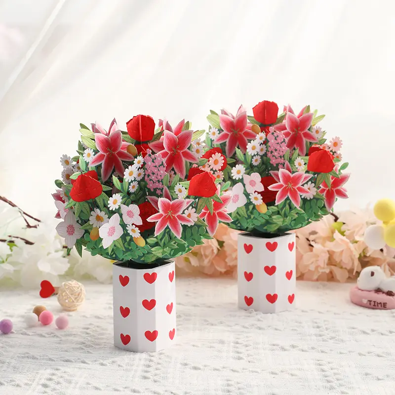Personalizado 3D hecho a mano regalo flor hermosas flores pegatinas Día de la madre pop up tarjeta para hacer tarjetas