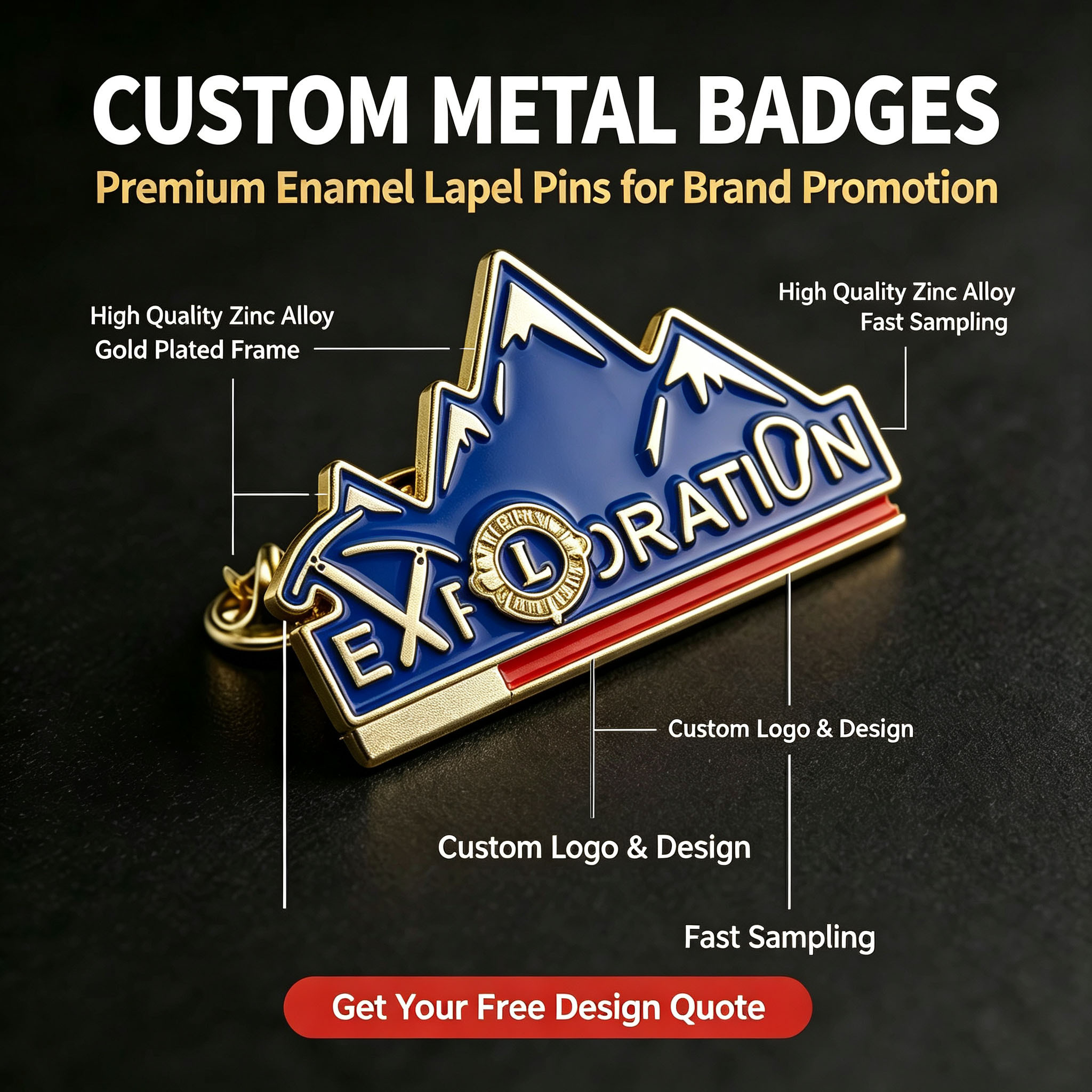 Laurel Wreath Star Embossed Metal Badge