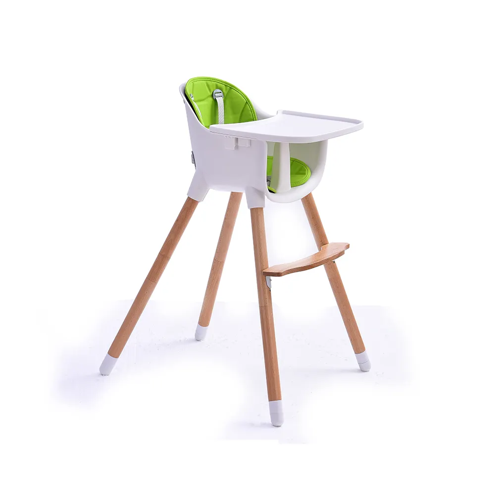 Cadeira alta de madeira para bebês, cadeira infantil com bandeja removível e pernas ajustáveis para bebês mh242