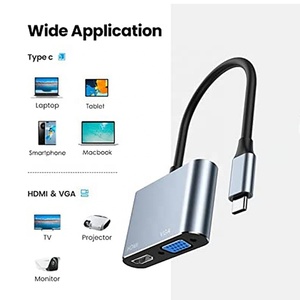 USB C to <strong>VGA</strong> <strong>HDMI</strong> Adapter 2 in 1 Aluminum Alloy USB 3.1 Type C Type-C to <strong>HDMI</strong> 4K 30Hz <strong>VGA</strong> 1080P Converter Adapter Cable 4K*2K