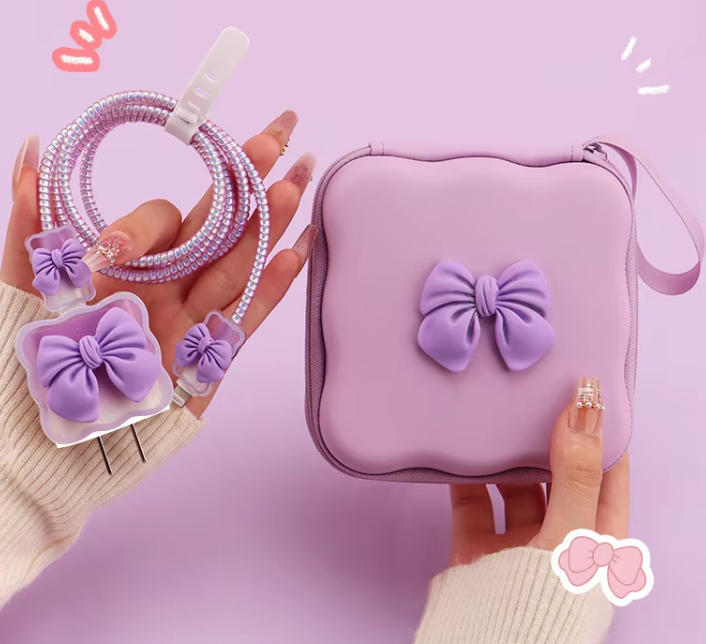 Ensemble 4 pièces nœud violet + sac de rangement