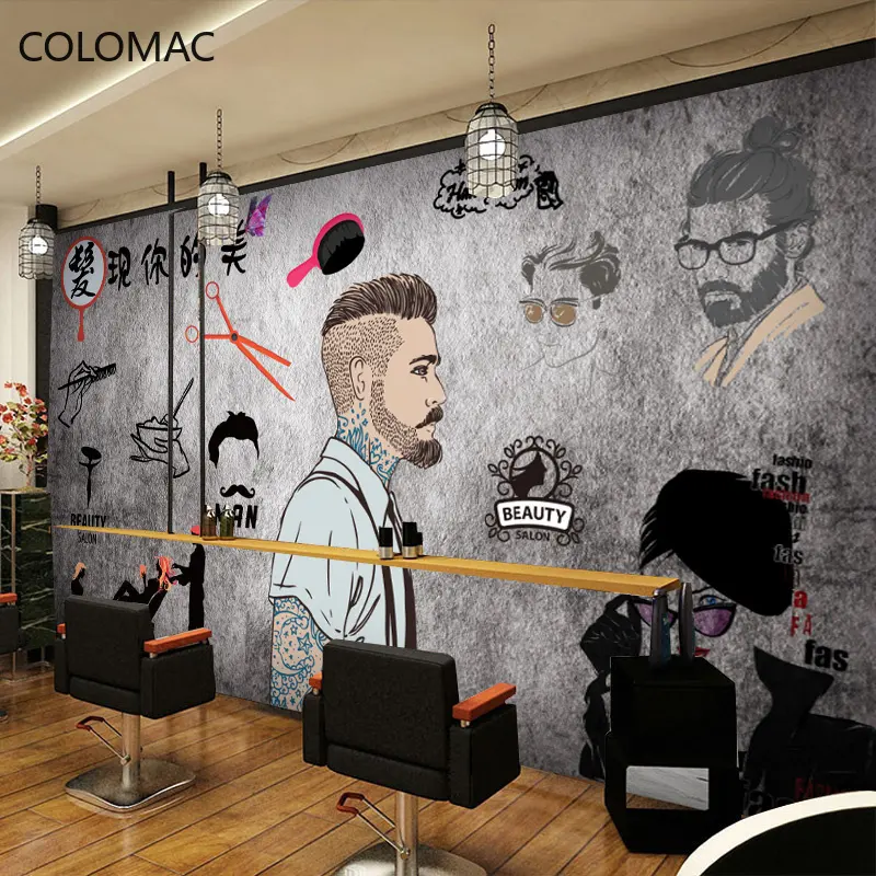 Colomac Custom Kapper 3d Mode Nostalgische Behang Kapsalon Achtergrond Decoratie Muurschildering Muurstickers