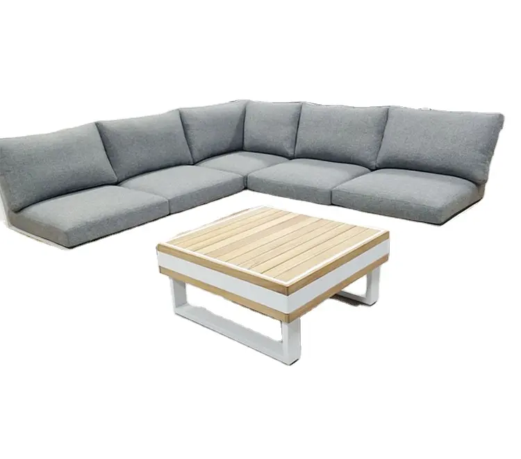 Nuovo Arrivo di Qualità di Lusso Alla Moda di Legno A Forma di l Grigio Divano del Salotto Divano per Esterni Mobili Da Giardino Divano Letto