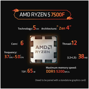 ซีพียู7500F R5สำหรับ AMD Ryzen 5 7500F 3.7GHz 6-core 12-core R5 7400F เล่นเกมโปรเซสเซอร์5NM 100-000000597 SocketAM5 cpus ใหม่ไม่มีพัดลม - Product Image 6
