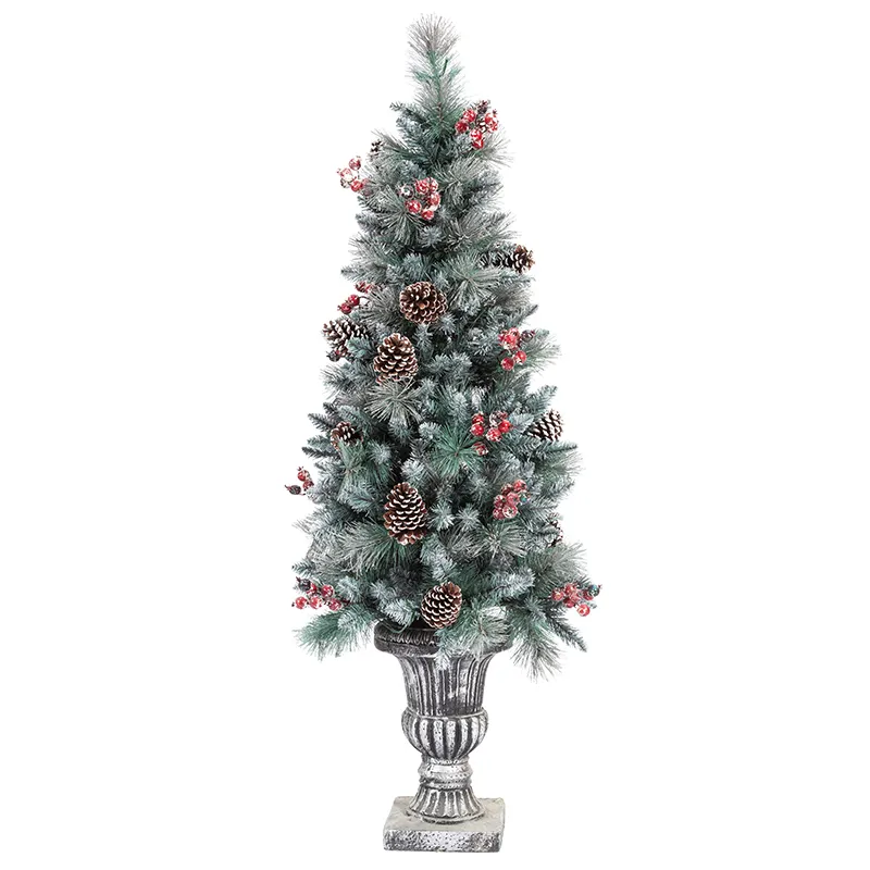 Grijs Verschillende Stijlen Van Aangepaste Pe Pvc Kleine Pot Plastic Stronk Stand Kerstboom Met Rode Bessen