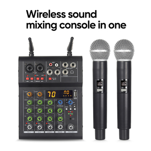 Mini profesyonel 4 kanal usb ses konsolu kayıt canlı akışı yayın şarkı için 2 kablosuz mikrofon ile karaoke mikser - Product Image 6