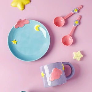 韓国のインクニッチデザインセラミックコーヒーカップとソーサークラウド高価値大容量星と月のおとぎ話の食器 - Product Image 3