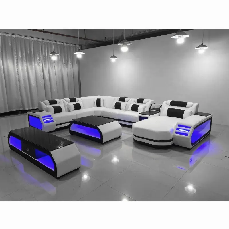 Canapés en cuir de luxe avec lumières LED, grande taille de style moderne pour Home cinéma