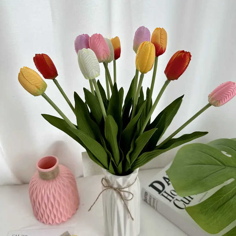 Hot selling single stem tulips artificial flower silk material for valentine's day decorate flower wedding tulips