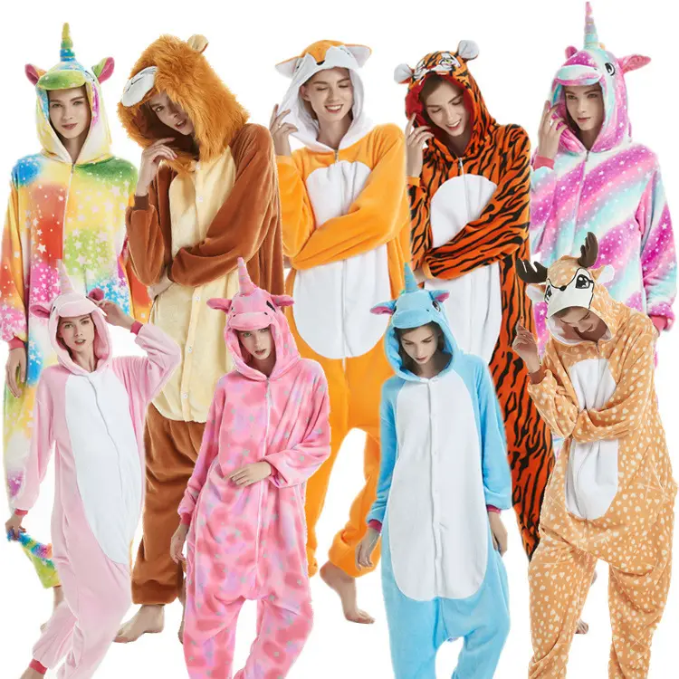 Spot Stocks Franela Unicornio Pijamas de una pieza Animal de dibujos animados Onesie Fiesta Cosplay Pijama Animal Disfraz Pijamas