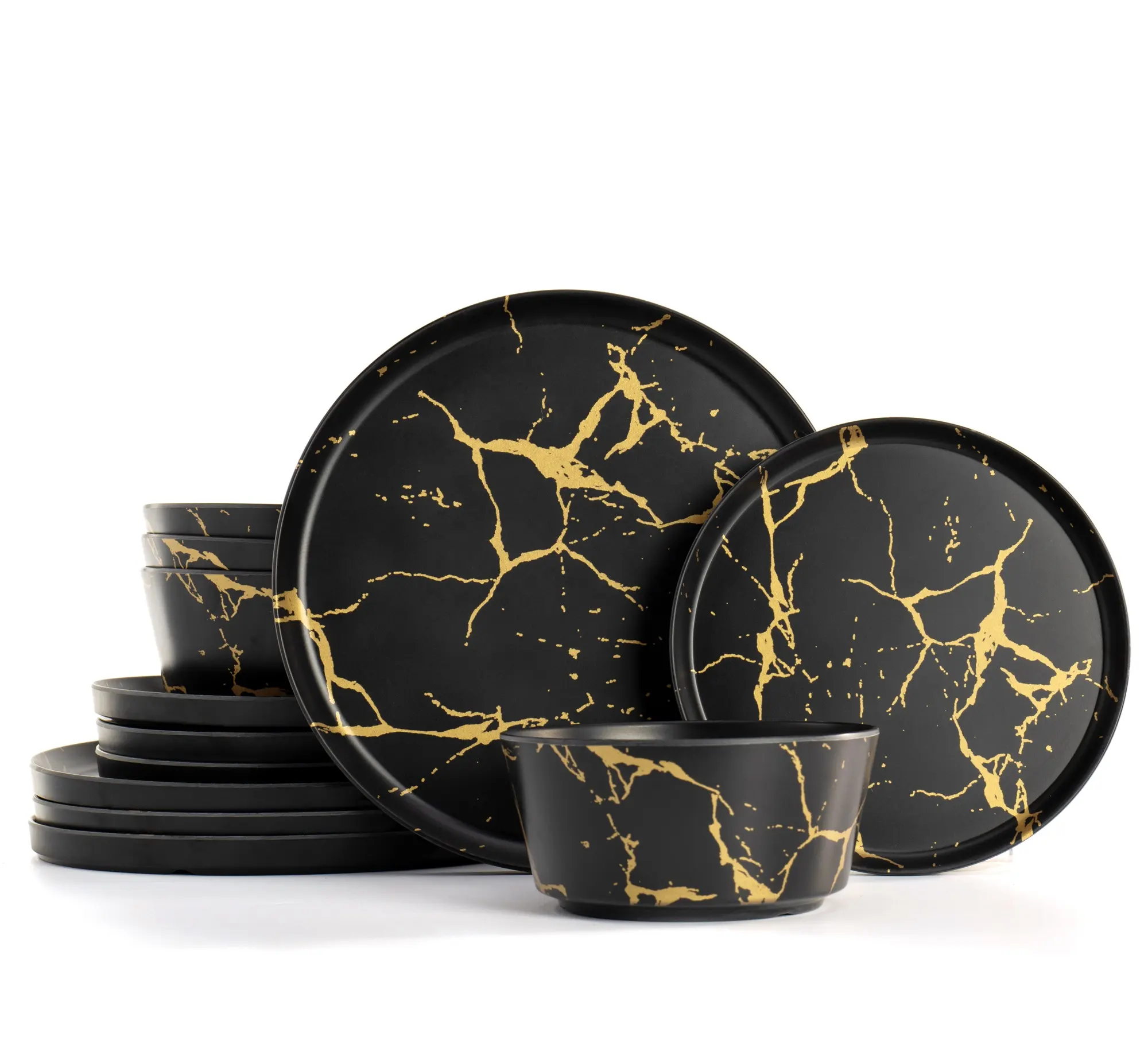 Luxury Premium Black Golden Marble Grain Trendy Melamine Dinnerware A5 Melamine Dinner Plates Buffet Ware for Elegant Home