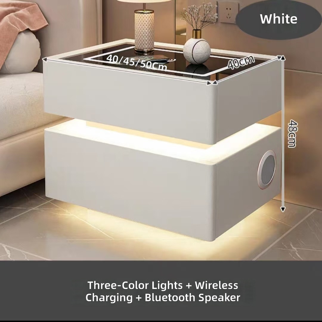 Blanco_Carga inalámbrica + LED+Altavoz Bluetooth