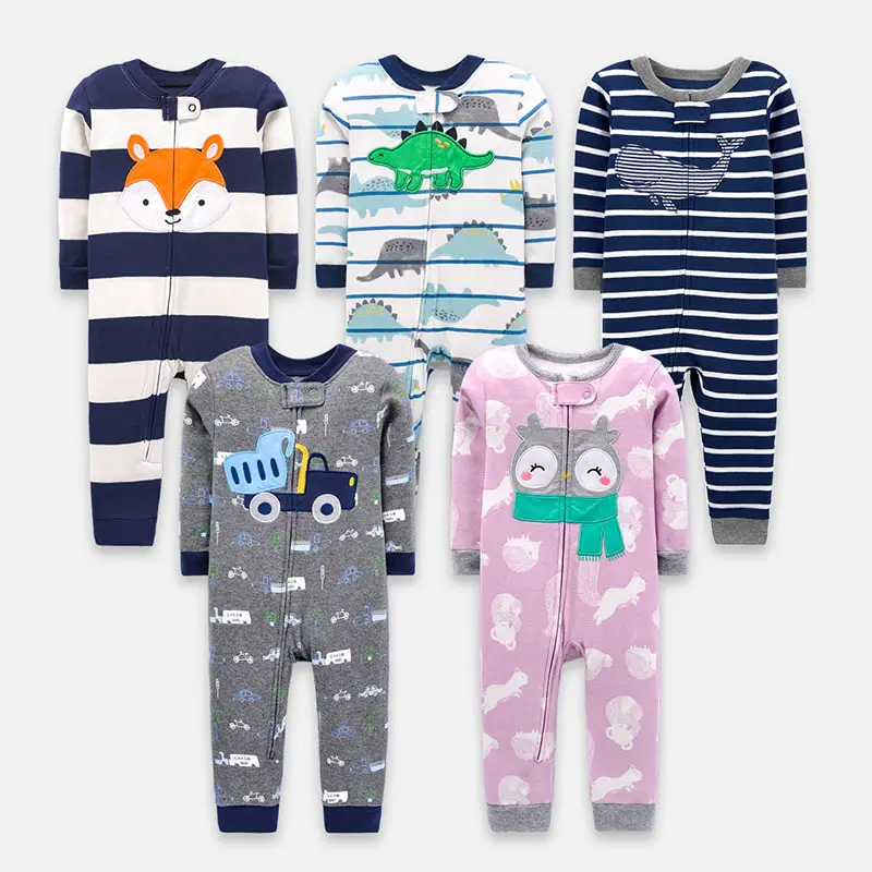 Pijama de bebê, primavera 3-18 meses roupas de bebê mangas compridas body infantil macio 100% algodão pijama com zíper