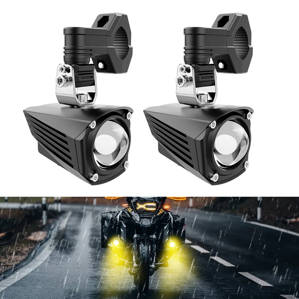 Lumière de conduite anti-brouillard LED double couleur, Flash stroboscopique LED blanc jaune éclairage Mini feux de conduite pour motos BMW